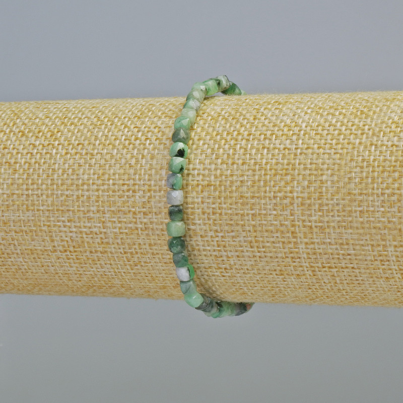 Emerald Bracelet with Natural Gemstone, Faceted Cube, 4mm±, Stretch, 18cm+