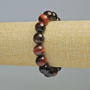 Bracelet Bull's Eye Natural Stone Smooth Bead, diameter 12mm± (elastic), length 18cm+