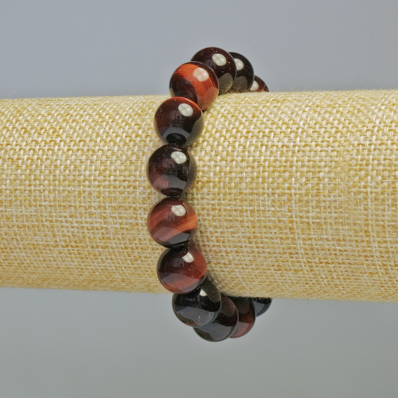 Bracelet Bull's Eye Natural Stone Smooth Bead, diameter 12mm± (elastic), length 18cm+