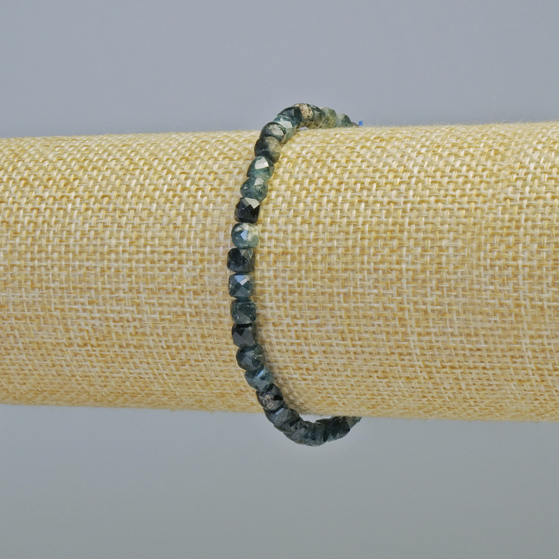 Bracelet Blue Turmaline Indigolite Natural Gemstone Faceted Cube, 4mm+- diameter, 18cm+ (stretch)
