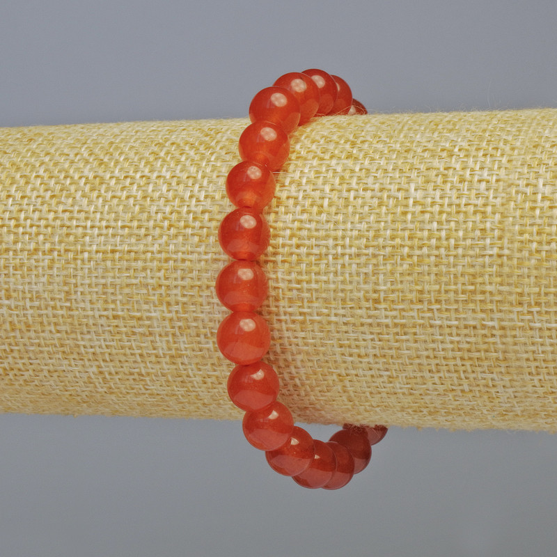 Carnelian Natural Stone Bracelet, smooth seed beads, 8mm diameter ± (stretch), length 18cm+