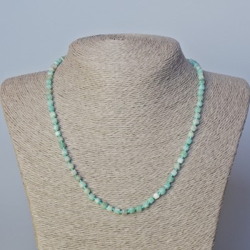 Amazonite Bead Necklace Natural Stone, faceted cube shape, diameter 4mm±, length 45-49cm±