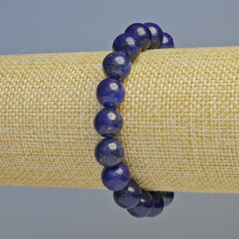 Bracelet Lapis Lazuli natural stone smooth bead, diameter 10mm± (stretch), length 18cm+