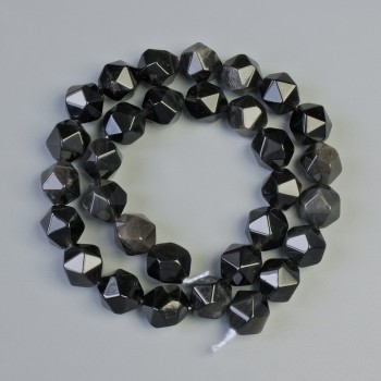 Beads - Silver Obsidian Natural Stone Faceted, 10x12 mm Diameter, 36 in Length on Thread
