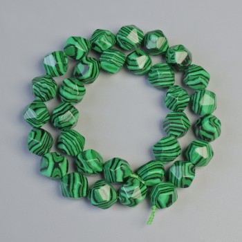 Malachite Beads (Pressed) Multifaceted, 10x12mm, 37cm on Thread