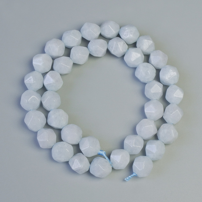 Aquamarine Beads natural gemstone multifaceted, diameter 9x10mm±, length 37cm± on thread