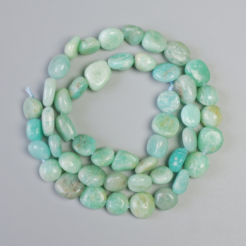 Amazonite natural stone tumbled beads, 8x9mm diameter, 43cm long on thread