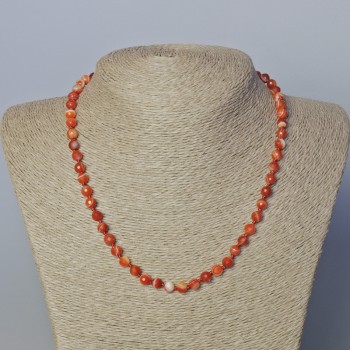Carnelian Beaded Necklace with Natural Stone, Faceted Balls, 6mm Diameter, 45-48cm Length
