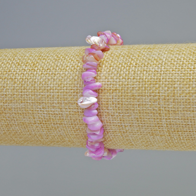 Bracelet with Purple-Toned Mother-of-Pearl fragments, 7x2.5 mm chips, 18 cm+ (stretch)
