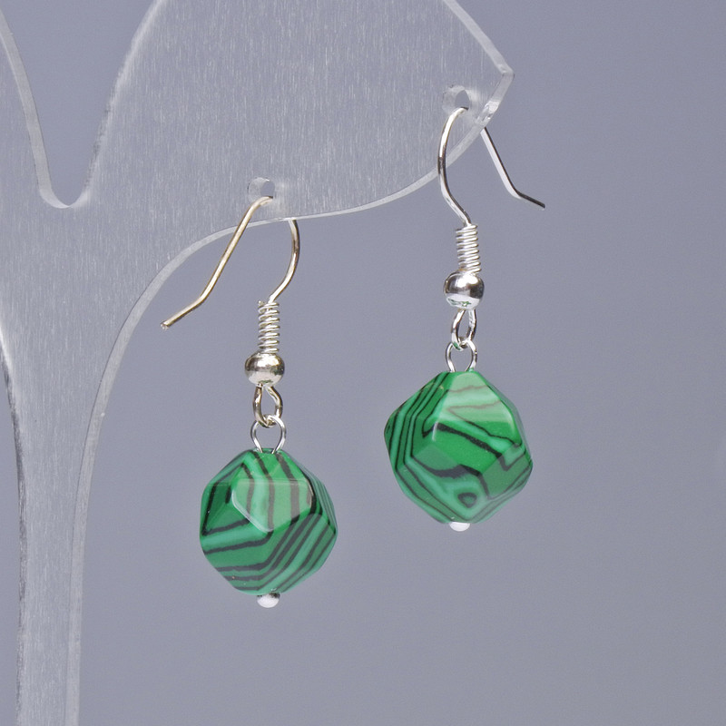 Malachite Earrings (pressed) Faceted, 10x12mm diameter, 32mm length