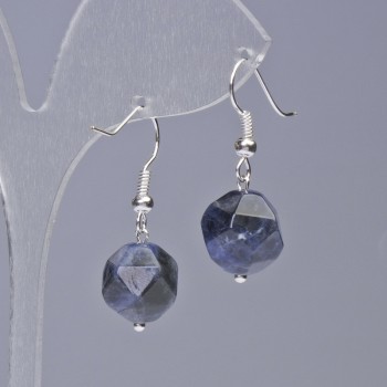 Sodalite Earrings, Natural Stone, Multisided Cut, 10 mm dia. ~ 5x12 mm +-, length 32 mm +-