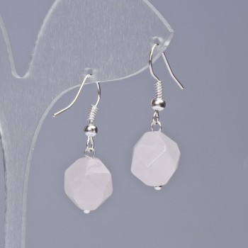 Earrings Rose Quartz Natural Stone Gemstone, Multicrystal Cut, diameter 10.5×12mm±, length 32mm±