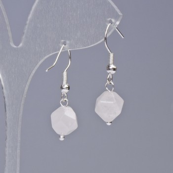Earrings Pink Quartz Natural Stone Gemstone, Multifaceted, diameter 9x10mm+-, length 31mm+-