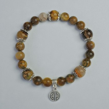 Bracelet Yellow Petersite smooth bead, diameter 8mm, 10mm+- (stretch), length 18cm+- with metal inserts