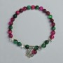 Bracelet Cat's Eye Malachite Red and Green, diameter 6mm±, stretch, length 18cm± with metal insets