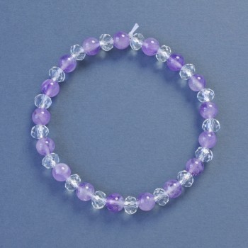 Amethyst and Czech Glass Bracelet with Smooth Beads, 6mm diameter ±, 18cm length ±, stretch