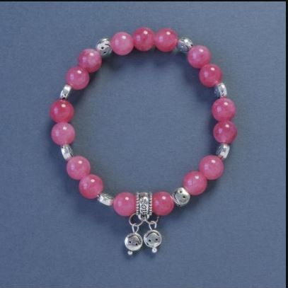 Turmaline Bracelet (single) Smooth Bead, 8mm diameter, adjustable 18cm length with elastic and charm smiley