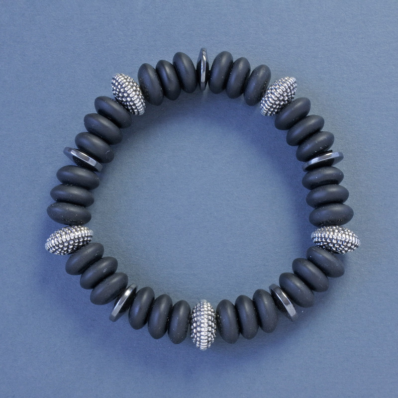Shungite Rondelle Bracelet, 10×4 mm, elastic with inserts, length 18 cm
