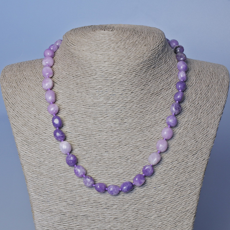 Amethyst Bead Necklace - Faceted natural stone, 10mm diameter, 48cm length