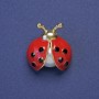 Brooch Ladybug red enamel with black rhinestones and pearl metal color gold 23x21mm+