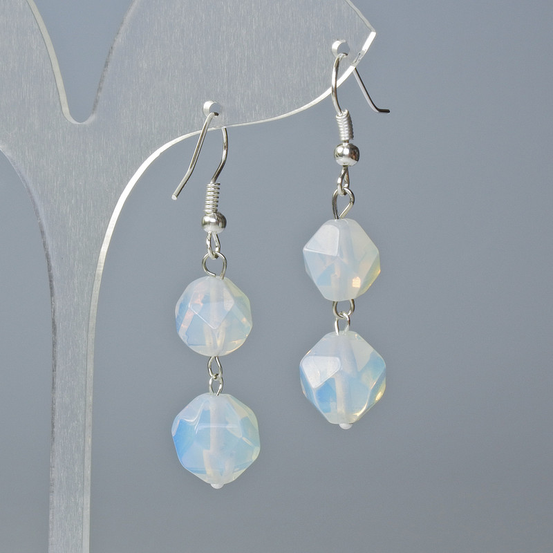 Moonstone Multifold Diamond Earrings, diameter 10×9 and 12×11 mm, ±, length 4 cm ± with ear wires