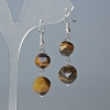 Tiger's Eye Natural Stone Multisided Pendant, diameter 10x9 and 12x11mm ±, length 4cm ± with ear Hooks