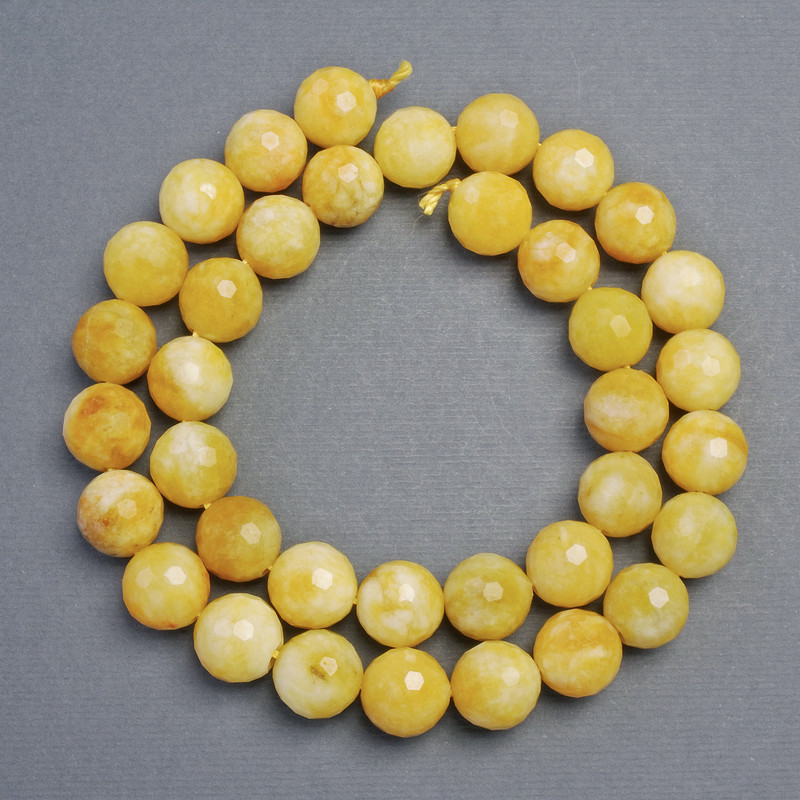 Yellow Jadeite Beads, Faceted Round 10mm, 37 cm Length
