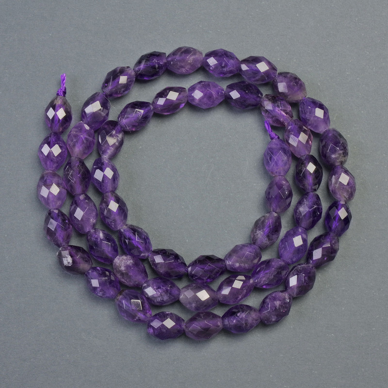Amethyst Beads - Natural Stone Bead, Briolette Cut, 6x8 mm, 39 cm on Thread