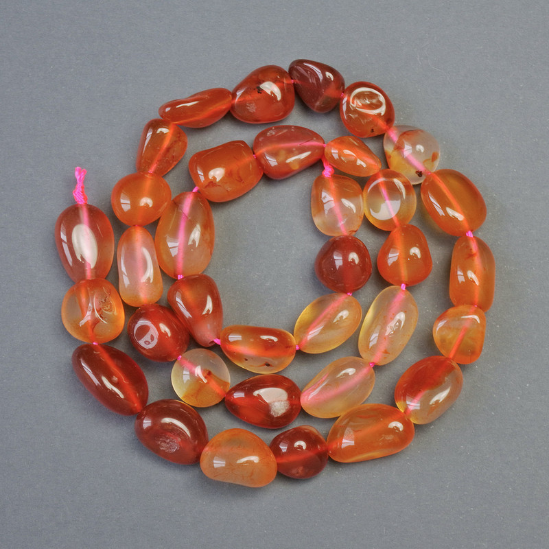 Carnelian natural stone faceted beads, 10x12mm diameter, 39cm long on thread