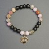 Shungite and Tourmaline Bracelet with Heart Pendant, 8mm diameter ±, 18cm length ±, stretch