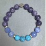 Bracelet Tanzanite Turquoise Aquamarine with Inlays, 10mm+/- Bead Diameter, 18cm+/- Length, Stretch