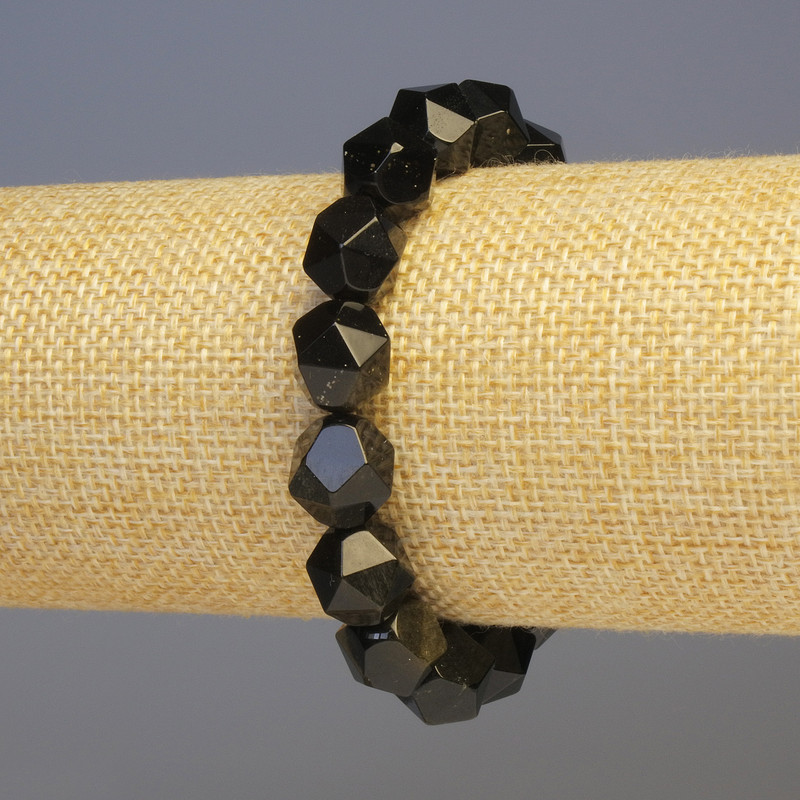 Bracelet Sunstone Obsidian Natural Stone Faceted, diameter 11x11mm±, length 18cm±, stretch