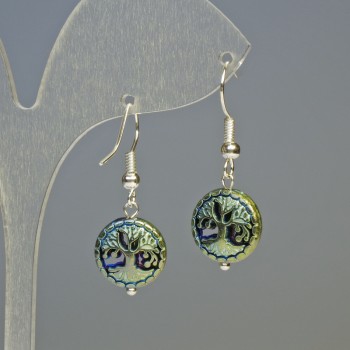 Earrings Hematite Chameleon Wood, diameter 12.5x4.5mm±, length 3.2cm