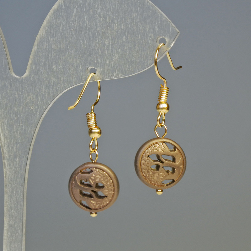 Hematite Earrings, Matte Bronze Tree, diameter 12x4.5 mm, length 3.2 cm