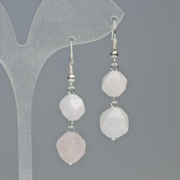 Earrings Pink Quartz Faceted Ball, diameter 10.5-8.5 mm
