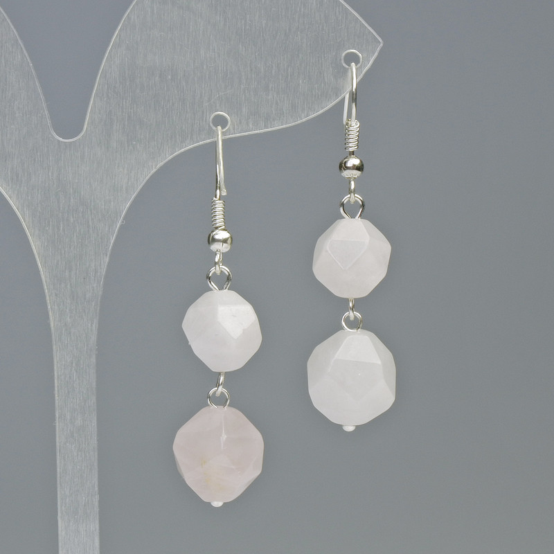 Earrings Pink Quartz Faceted Ball, diameter 10.5-8.5 mm