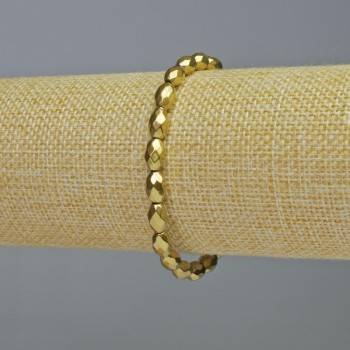 Bracelet Hematite Faceted Oval Color Gold, diameter 5x8mm±, length 18cm± stretch