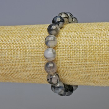 Agate "Dragon Veins" Bracelet smooth beads, diameter 10mm±, length 18cm± stretch