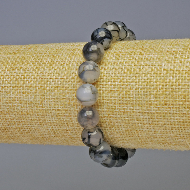 Agate "Dragon Veins" Bracelet smooth beads, diameter 10mm±, length 18cm± stretch