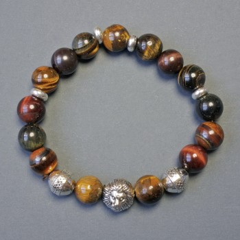 Bracelet Bull's Eye, Tiger's Eye, Hawk's Eye smooth bead, diameter 10mm±, length 18cm stretch
