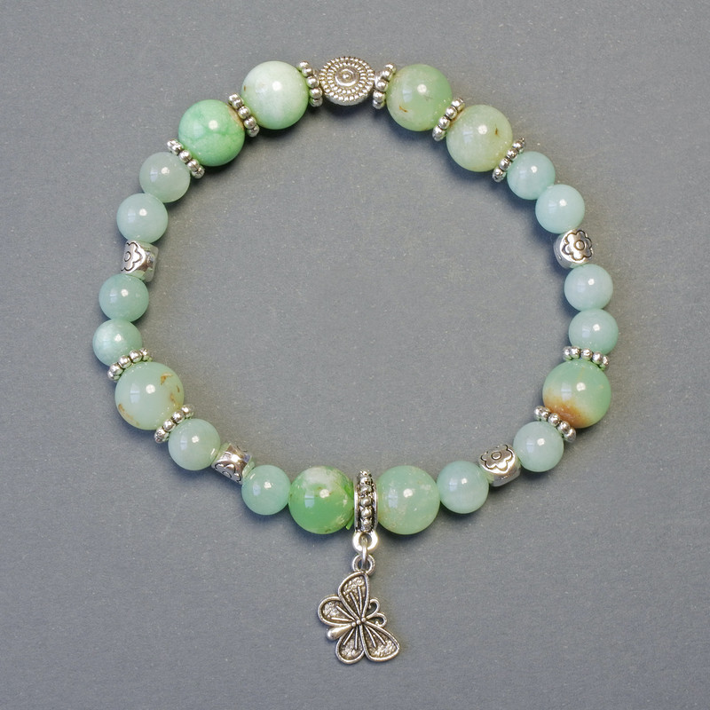 Chrysoprase Bead Bracelet, smooth round beads, 9mm± diameter, Jadeite (synthetic), 6mm+ inserts, 18cm stretch length