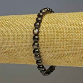  bracelet Silver Obsidian Smooth Bead, diameter 6 (+ -) mm, length 18cm stretch
