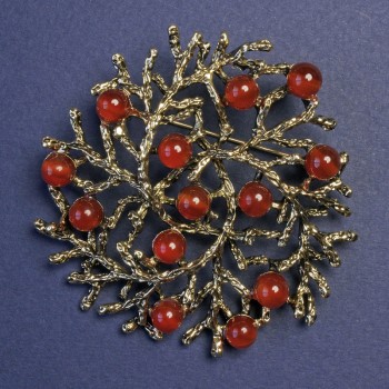 Brooch Pendant "Branches" with Carnelian, gold-tone metal 60mm+