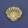 Brooch Shell with White Pearl studded with Crystals 28x28mm+- golden metal