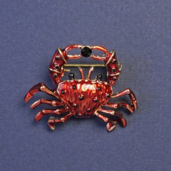 Brooch Crab Red Enamel Gold-tone Metal 23×30mm