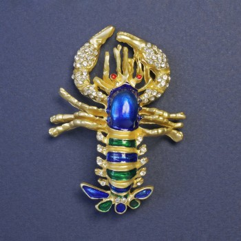 Brooch Omar blue and green enamel with golden metal 58x43mm