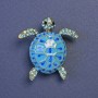Brooch Turtle Blue Enamel Blue Crystals Gold-tone Metal 33x33mm+