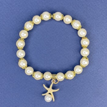 Bracelet, White Mallorca, acrylic, 8mm diameter + -, length 113cm + -, length 18cm+- stretch