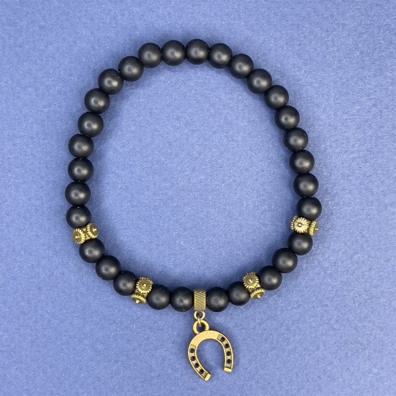 Shungite Bracelet, 6mm+-diameter with metal inlays, 7.1in+- length