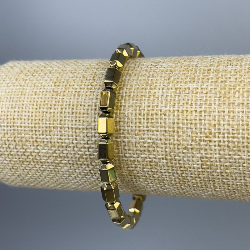 Bracelet Hematite Hexagons Gold-toned, diameter 8x5mm+-, length 7.1 inches+- stretch
